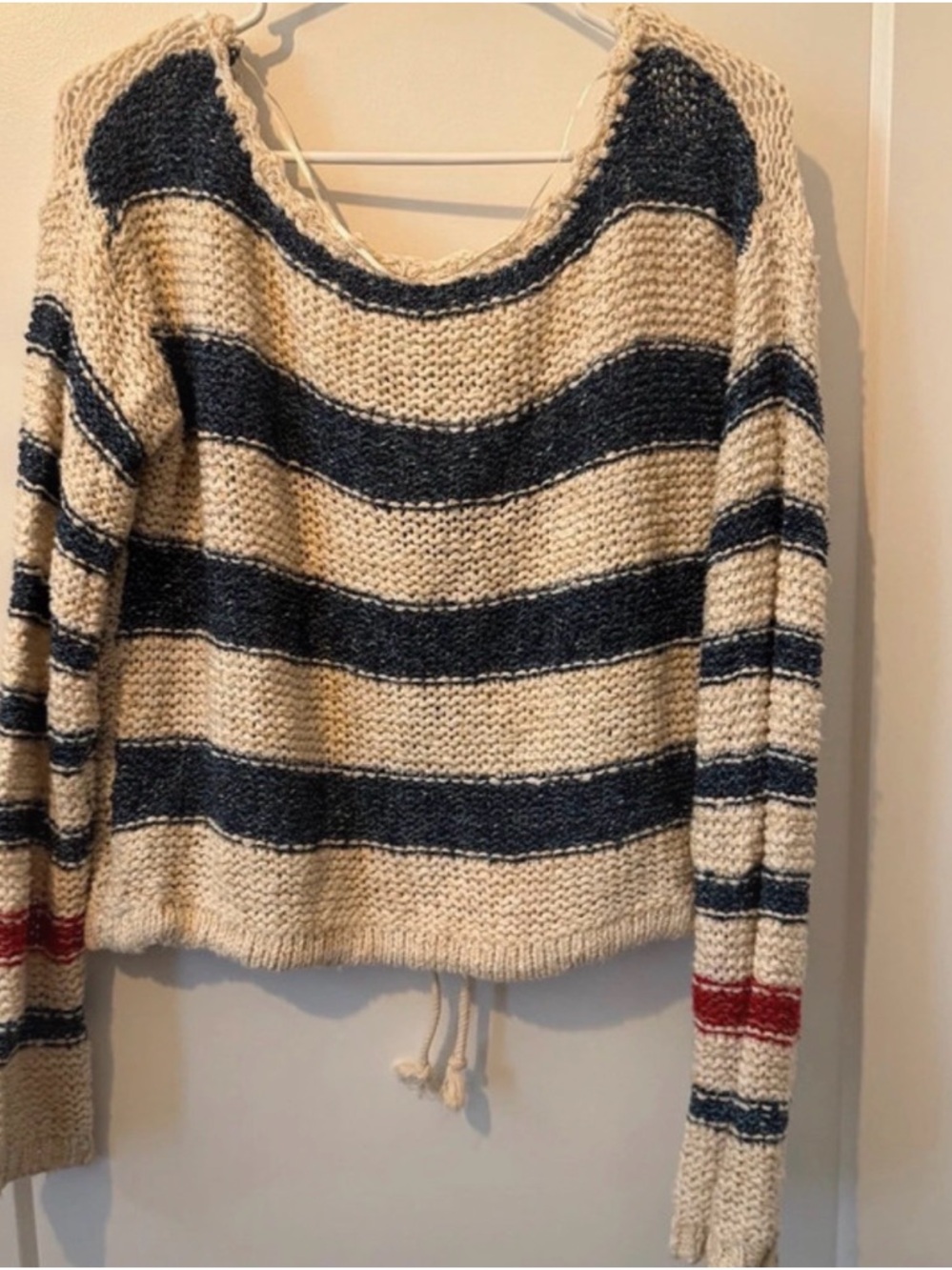 Free People Nautical Anchor Knit Sweater - Cream with Navy & Red size M - Picture 5 of 6